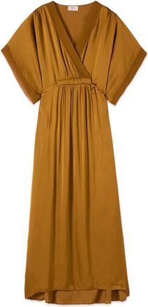 Oltre Lange satijnen jurk - Dames - Casual kleedjes - Geel - L - Satijn - Kleedjes