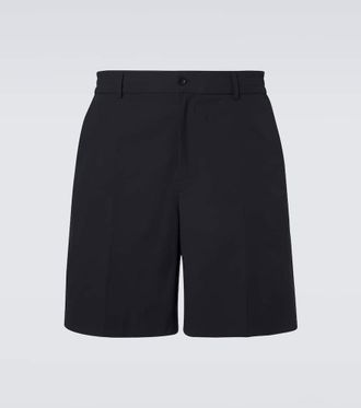 Moncler Leather-trimmed seersucker shorts