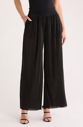 Ellen Tracy Pliss&eacute; Wide Leg Pants in Black at Nordstrom Rack, Size X-Small