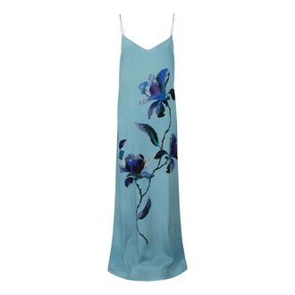 Ermanno Scervino Maxi Dresses, female, Blue, Size: M Long Floral-Print Silk Dress