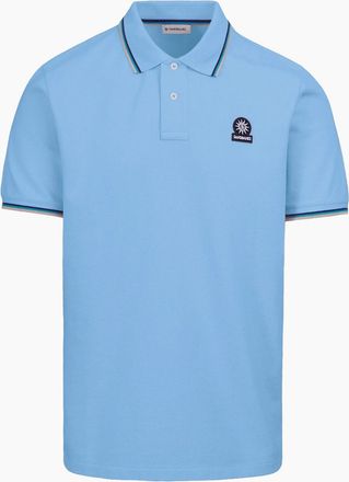 Sandbanks Mens SANDBANKS BADGE LOGO TIPPED SLEEVE POLO SHIRT DUSTY BLUE - Size: 46