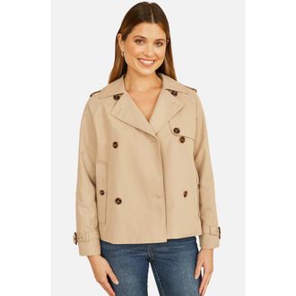 Yumi Cropped Trench Jacket With Pockets in Beige at Nordstrom, Size 10