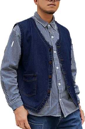 Generic Cowboy Waistcoat Men Black, Waistcoats For Men Casual Motorcycle Coat Plus Size Denim Vest Button Denim Vest Vintage Washed Denim Jacket Durable Biker