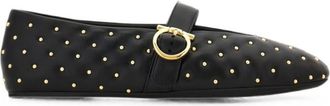 Ferragamo Black Leather Ballet Flats