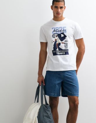 Polo Ralph Lauren Wimbledon Capsule - T-shirt bianca con stampa r&eacute;tro-Bianco
