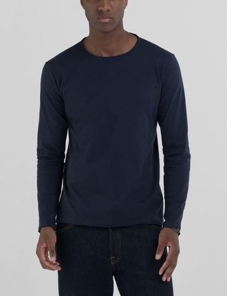 Replay Langarmshirt REPLAY, Herren, Gr. 3XL, blau (night blau), Jersey, Obermaterial: 100% Baumwolle, regular fit, Shirts Langarmshirt