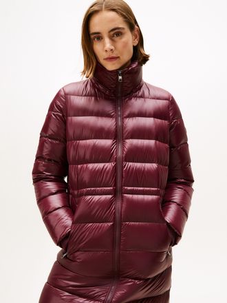 Tommy Hilfiger Steppmantel TOMMY HILFIGER GLOSS HW DOWN WAIST REG MAXI, Damen, Gr. XXL (44), rot (deep burgundy), Steppware, Obermaterial: 100% Nylon, unifarben, kni