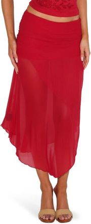 Tiger Mist Mariana Asymmetric Hem Mesh Skirt in Red at Nordstrom, Size X-Small