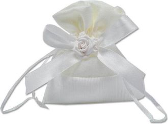 Trade Shop Trade Shop - 12 Sacchetti Stoffa Porta Confetti Rosa Bianca Matrimonio Battesimo Bomboniera - Blanco