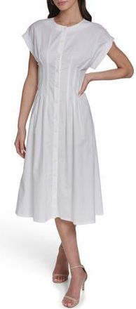 Calvin Klein Pintuck Fit and Flare Shirtdress in White at Nordstrom Rack, Size 14
