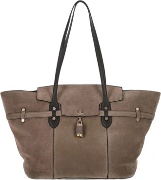 Borbonese Large Taupe Suede Padlock Tote Bag