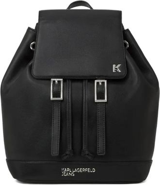 Karl Lagerfeld Drawstring Flap Rugzak - Dames - Rugzakken - Zwart - ONE Size - Polyester - Tassen