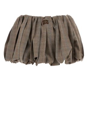 Miu Miu Womens Embroidered Wool Mini Skirt Tabacco Gonne