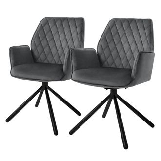 ML Design Ml-design - Set 2x Sillas De Comedor Con Respaldo Y Reposabrazos Asiento Antracita Tapizado Con Funda De Terciopelo Patas De Metal Sill&oacute;n Giratorio Di