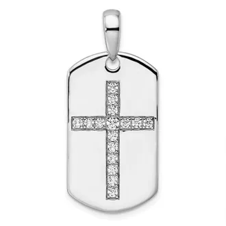 Diamond2Deal 14K Gold Lab Grown Diamond Cross Dog Tag Pendant (0.5ct, VS, D-E)