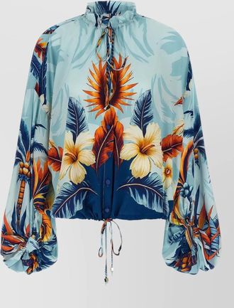 F.R.S. For Restless Sleepers silk ruffled v-neck balloon-sleeve blouse