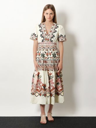 Farm Rio Womens Dress Ainika Organic Cotton Beige