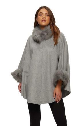 Gorski Wool And Cashmere Blend Cape With Trim in Gray at Nordstrom