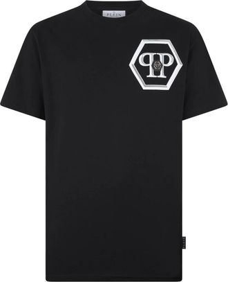 Philipp Plein Rondhals T-Shirt Lines Hexagon - Heren - T-shirts - Zwart - 2XL - Katoen - Tops