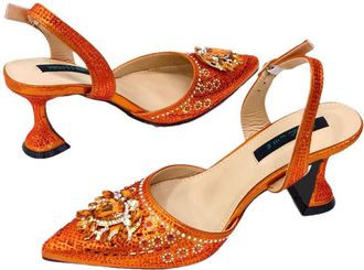 Generic Womens Stiletto High Heel Shoes and Gold Chain Handbag Set Sparkly Rhinestone Big Crystal Decoration