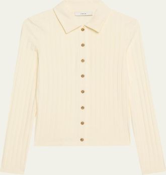 Vince Long-Sleeve Ribbed Button-Front Top