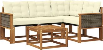 vidaXL Conjunto De Sof&aacute;s De Exterior 5 Uds. Natural Y Crema Vidaxl