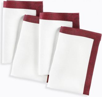 Solino Home Linen Dinner Napkins Set of 4, 20 x 20 Inch for Dining Table, Holiday and Everyday Table Decor - Classic in Red Garnet And White at