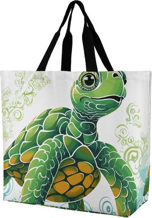 Generic Cartoon Turtle Pattern Tote Bag Foldable Carry Bag Durable Grocery Bags For Ladies Yoga Casual