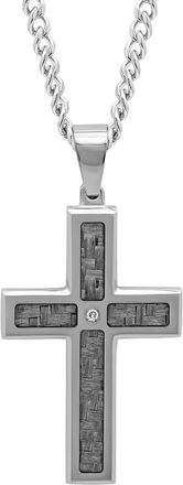 Robert Alton 02 CTW Stainless Steel and White Carbon Fiber Mens Diamond Cross Pendant