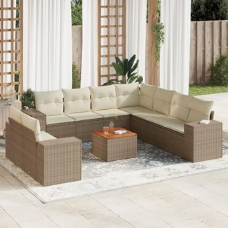 vidaXL Juego De Sof&aacute;s Jard&iacute;n Con Cojines Beige 10 Pzas Rat&aacute;n Sint&eacute;tico Vidaxl