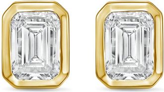 Diana M. Jewels 14Kt Yellow Gold 3.00 cts Lab Grown Emerald Diamond Bezel Studs