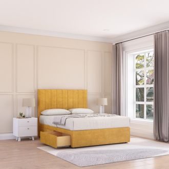 Sloomy Kansas Plush Velvet Memory Foam Bed Set With 4 Drawers, Mattress & Headboard in Gold | Size: Super King