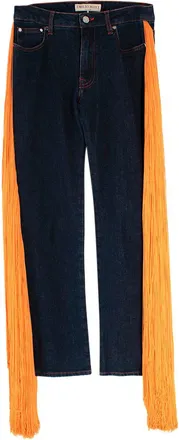 Emilio Pucci Blue Jeans with Orange Fringe Detail Size XXS
