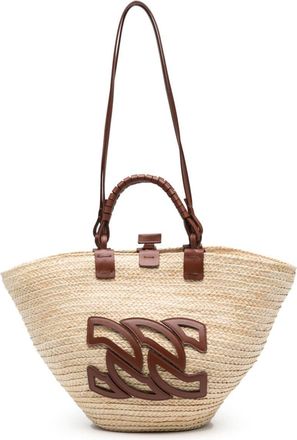 Casadei Panarea logo-appliqué tote bag - women - Calf Leather/Raffia - One Size - Neutrals