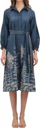 Celina Moon Alicia Midi Shirt Dress In Blue And Grey