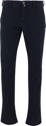 Jacob Cohen Navy Tailored Slim-Fit Stretch Cotton-Blend Formal Pants