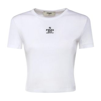 Fendi Logo Cotton T-Shirt - female - Fendi - T-Shirts - White - L - Tops