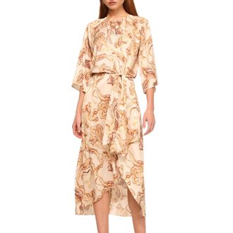 Misa Adina Midi Dress In Golden Straw Satin