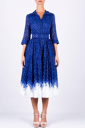 Samantha Sung Shibori Midnight Border A-Line Midi Shirtdress in Admiral Blue at Nordstrom, Size 12