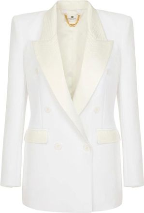 Elisabetta Franchi Giacca Doppio Strato in Crepe e Raso - - Jackets - Donna - Beige - M