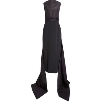 Carolina Herrera Back Bow Silk Faille & Viscose Column Dress in Black at Nordstrom, Size 14