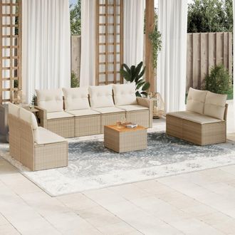 vidaXL Set De Sof&aacute;s De Jard&iacute;n 9 Pzas Con Cojines Rat&aacute;n Sint&eacute;tico Beige Vidaxl