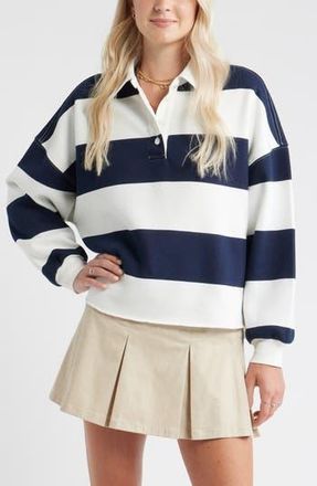 BP. Stripe Cotton Blend Rugby Sweatshirt in White- Navy Ella Rugby Stripe at Nordstrom Rack, Size Small