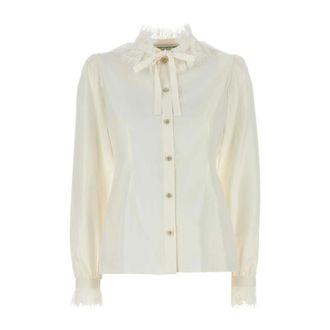 Alessandra Rich Shirts, female, Beige, Size: S Silk Blouse with Lace Detail