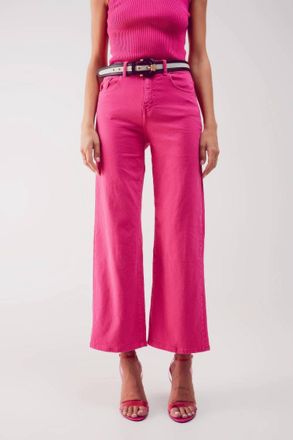 Q2 Paris Flare Cropped Jeans In Fuchsia