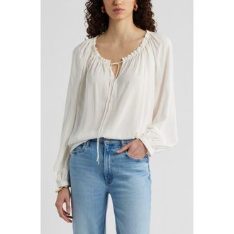 Nordstrom Gathered Tie Neck Top in Ivory Tofu at Nordstrom, Size Xx-Small