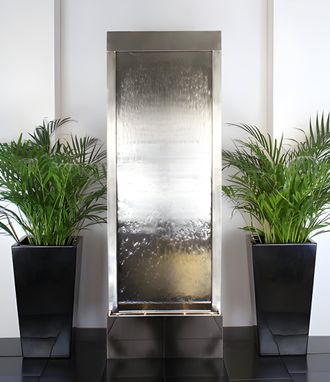 PRIMROSE Stainless Steel Brushed Cascade Water Wall Giant Indoor Feature 174cm in Metallic Silver