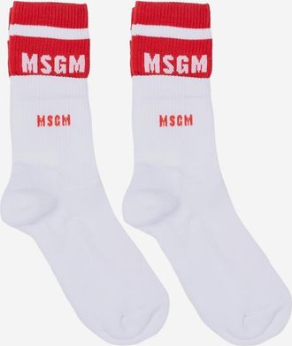 Msgm Kids Girls Tights White-Tomato Red Cotton & Socks White/tomato