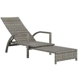 OUTSUNNY PE Rattan Sun Lounger with 4-Level Adjustable Backrest - Brown | TJ Hughes
