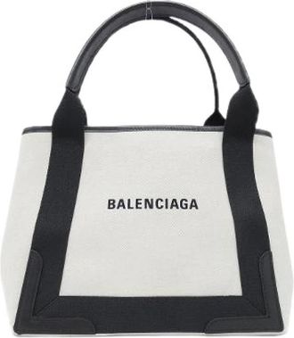 Balenciaga Pre-owned Tote Bags, male, Beige, Size: ONE SIZE Pre-owned Navy Cabas Canvas Calf Bag
